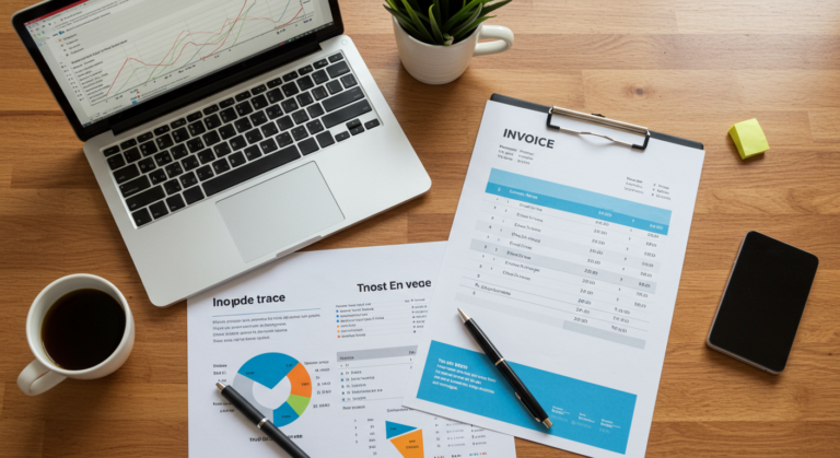 Freelance préparant un modèle de devis sur ordinateur portable