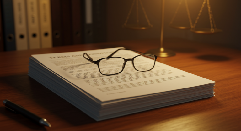 Documents de conditions générales de vente sur un bureau professionnel